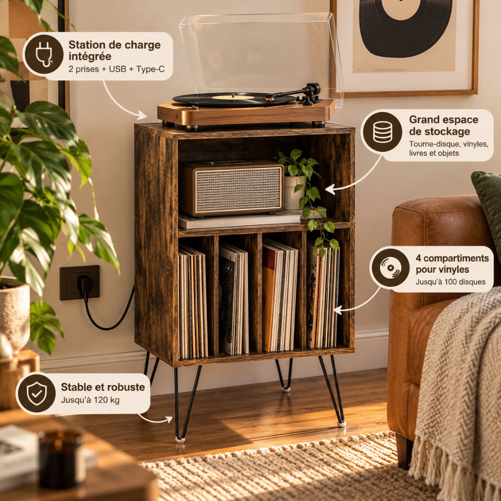 Meuble platine vinyle avec charge | Le Comptoir du Mélomane