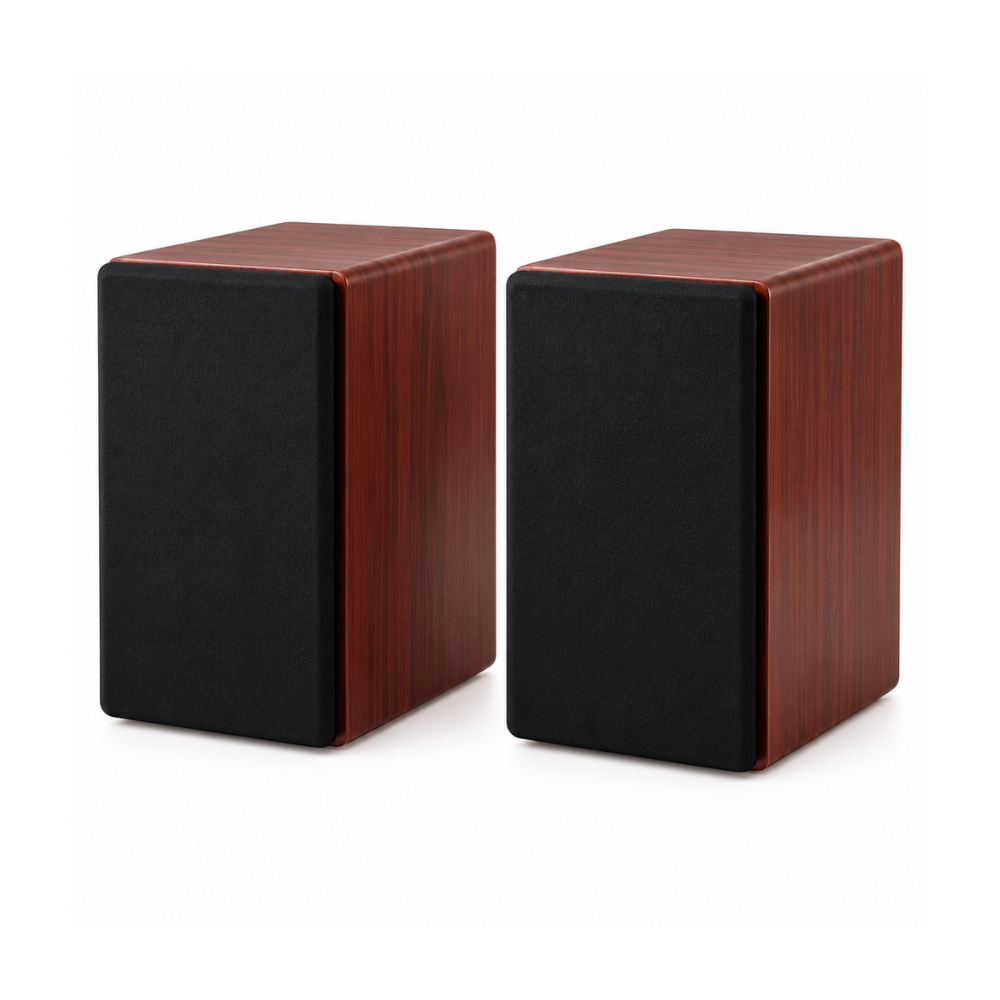 Enceintes HiFi bibliothèque bois | Les Voyageuses