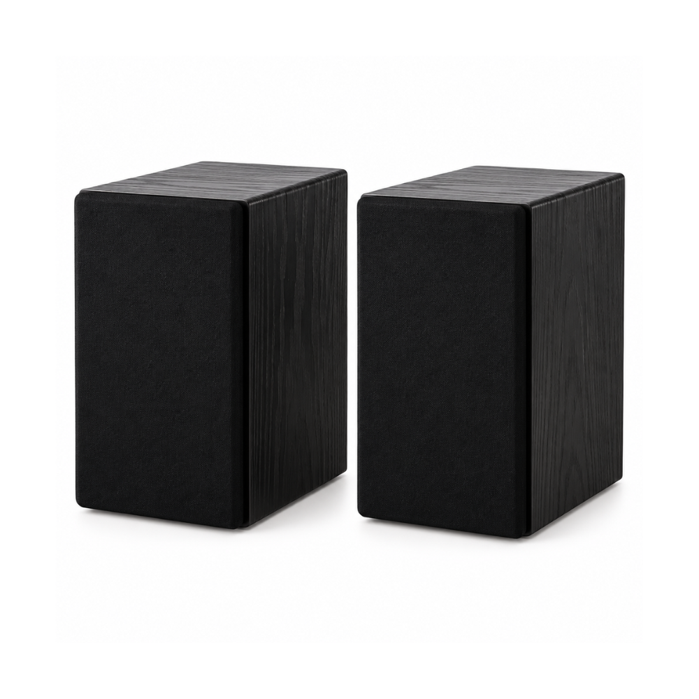 Enceintes HiFi bibliothèque bois | Les Voyageuses