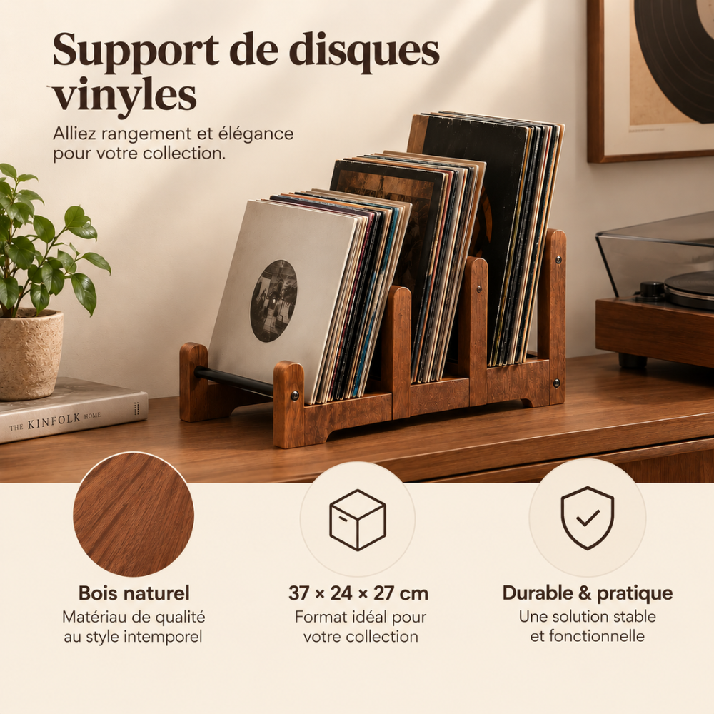 Support de rangement vinyle compact en bois | Le Sillon