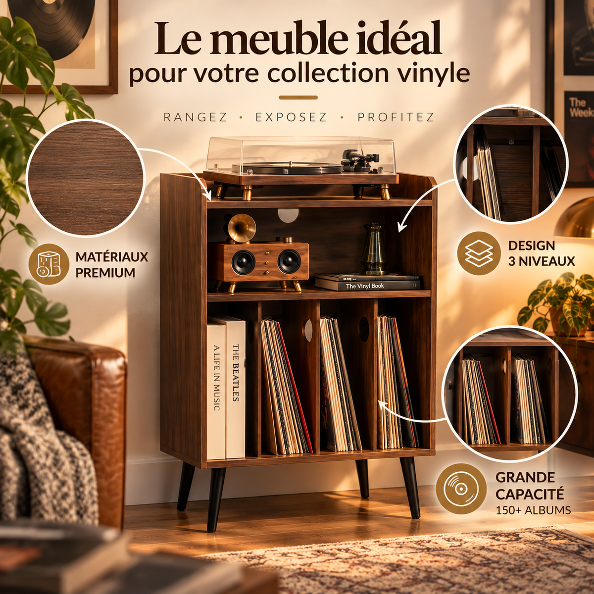 Meuble vinyle à 3 niveaux | Le Cabinet du Collectionneur