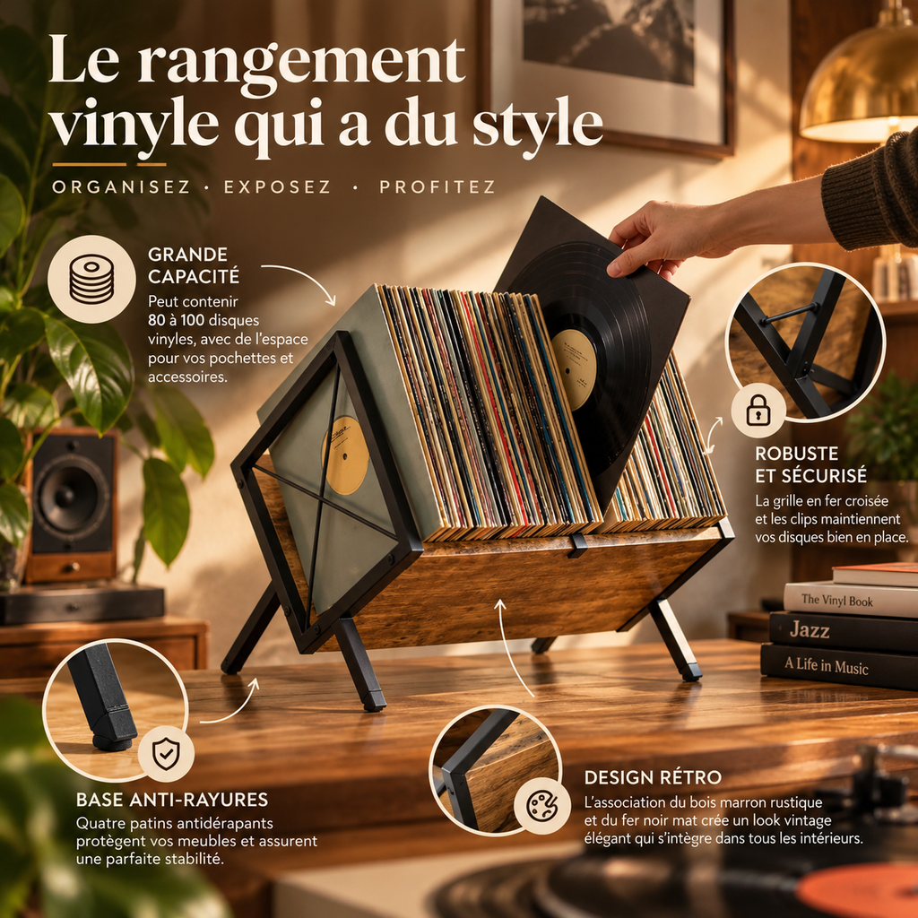 Support de rangement vinyles en bois | Le Chevalet à Disques