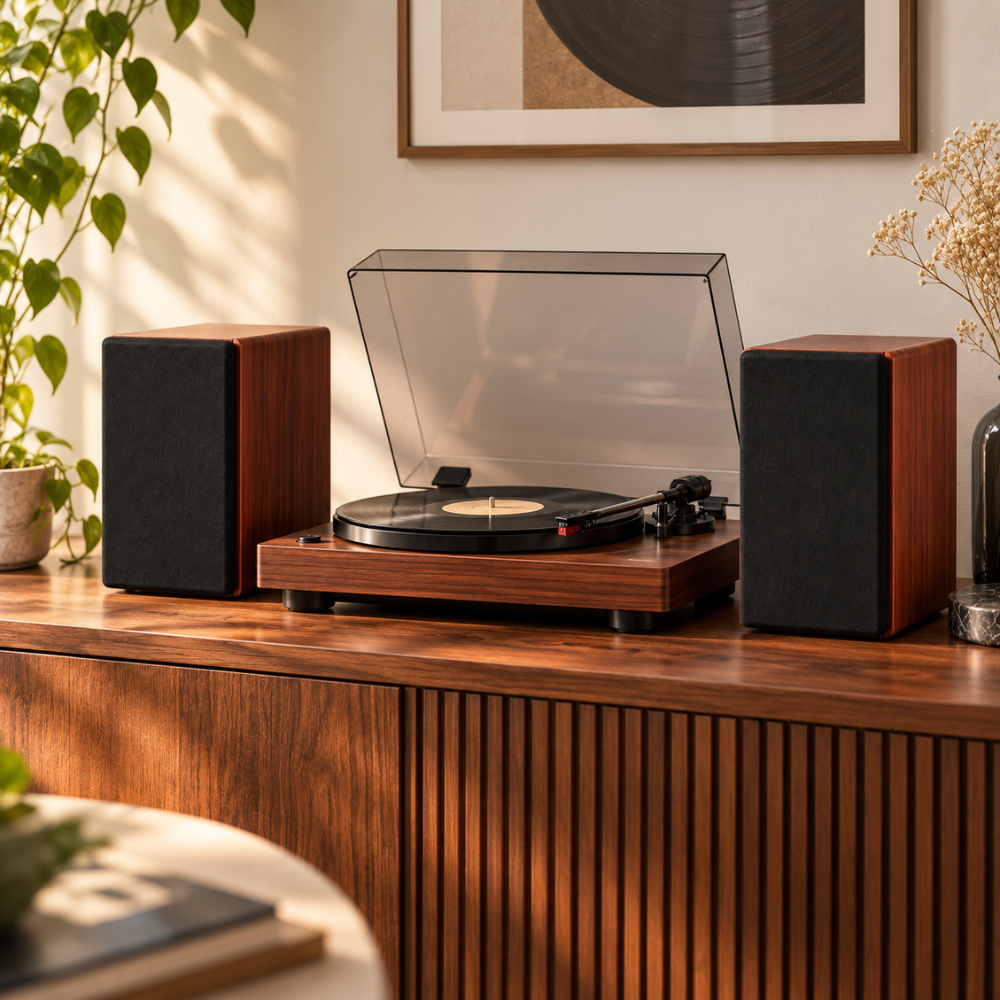 Enceintes HiFi bibliothèque bois | Les Voyageuses