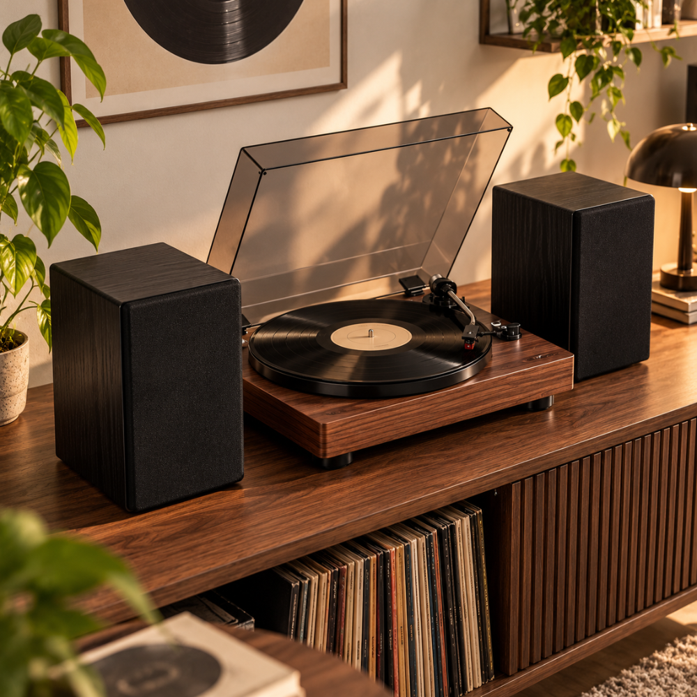 Enceintes HiFi bibliothèque bois | Les Voyageuses