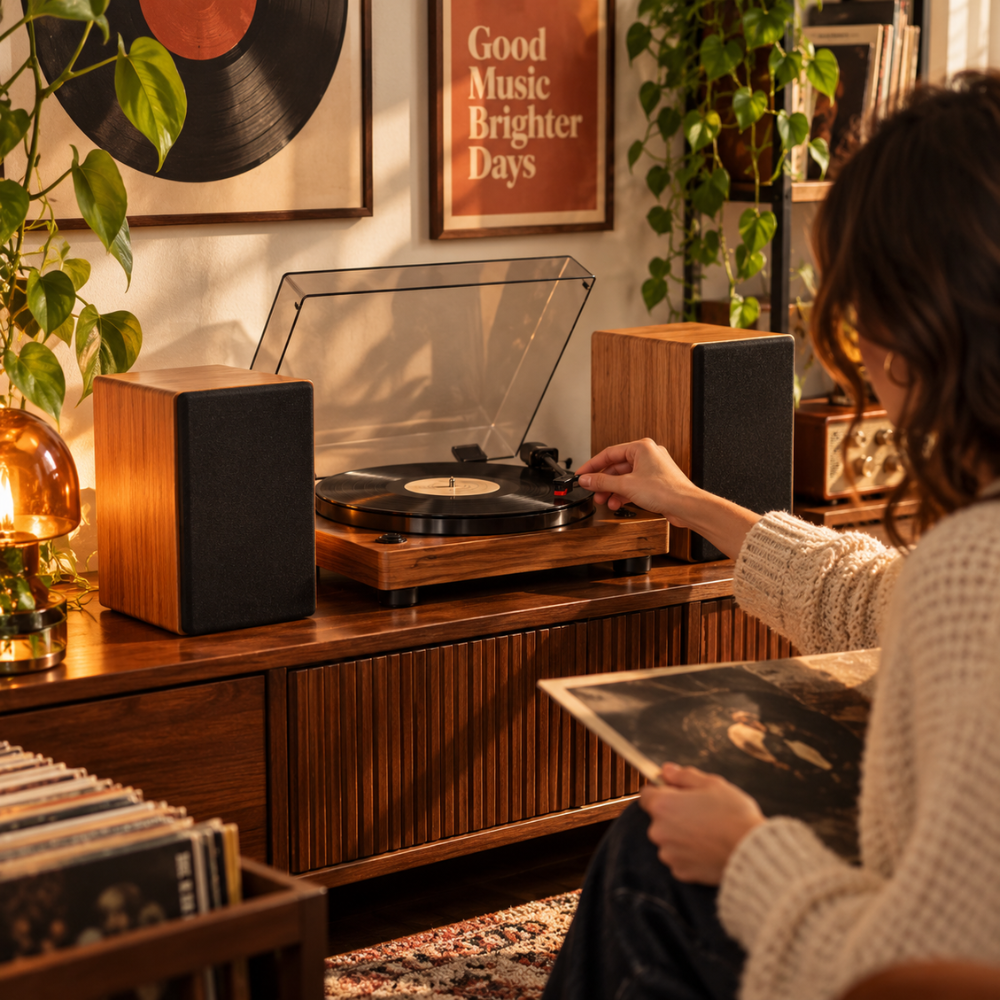 Enceintes HiFi bibliothèque bois | Les Voyageuses