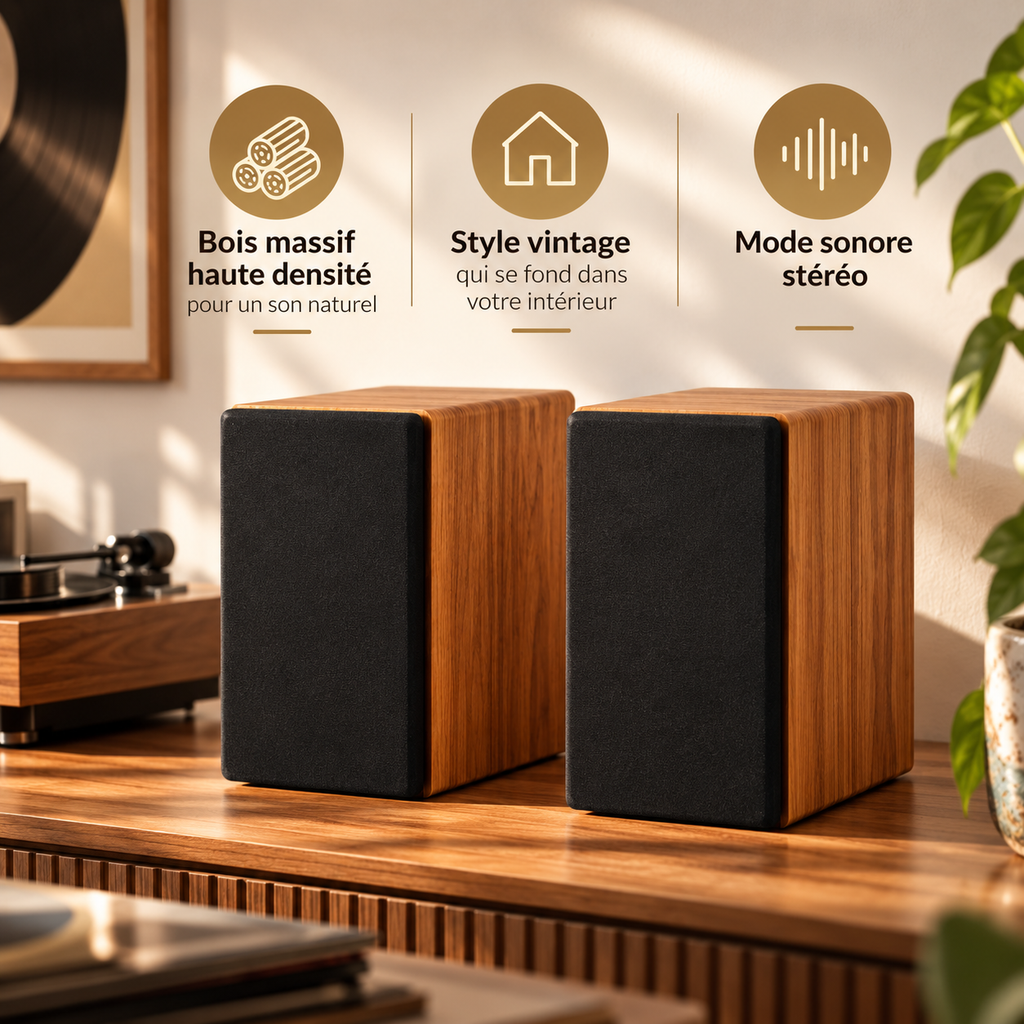 Enceintes HiFi bibliothèque bois | Les Voyageuses