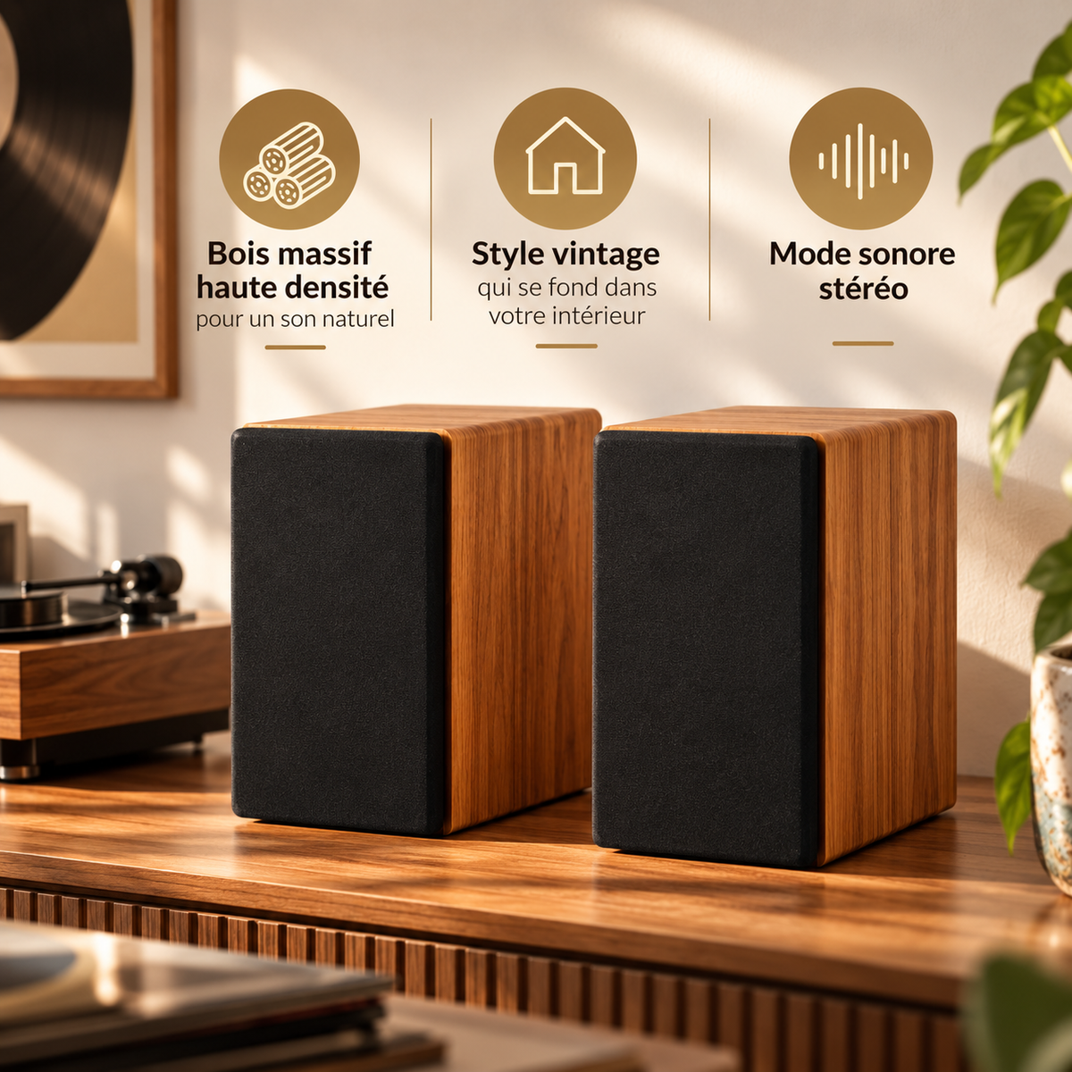 Enceintes HiFi bibliothèque bois | Les Voyageuses
